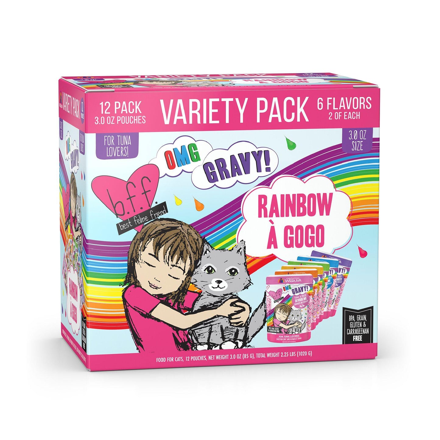 BFF OMG GRAVY Rainbow A Gogo Variety Pack Wet Cat Food Pouch, 3-oz, 12-pk (Size: 3-oz, 12-pk)