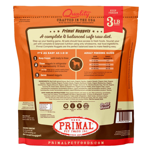 Primal Raw Frozen Nuggets Beef Formula Dog Food, 3-lb