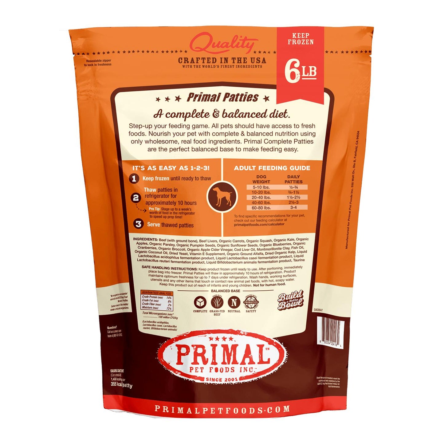 Primal Beef Formula Patties Raw Frozen Dog Food, 6-lb (Size: 6-lb)