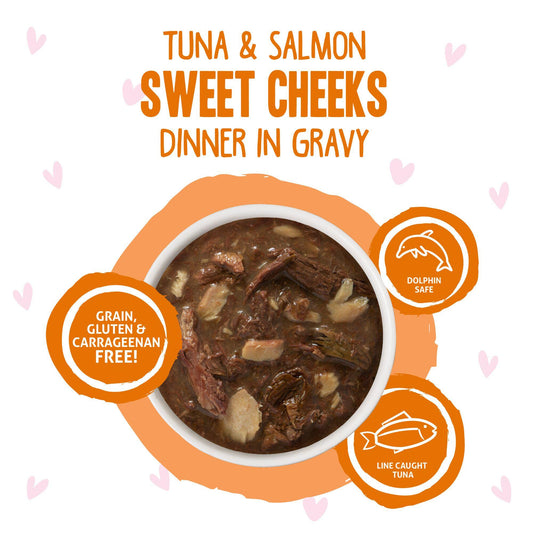 BFF OMG GRAVY Tuna & Salmon Sweet Cheeks Dinner in Gravy Wet Cat Food Pouch, 3-oz