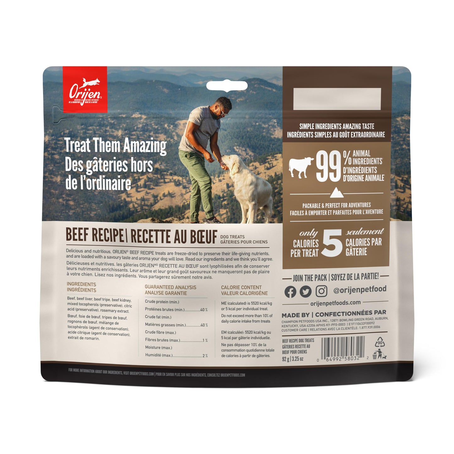 ORIJEN Ranch-Raised Beef Grain-Free Freeze-Dried Dog Treats, 3.25-oz (Size: 3.25-oz)