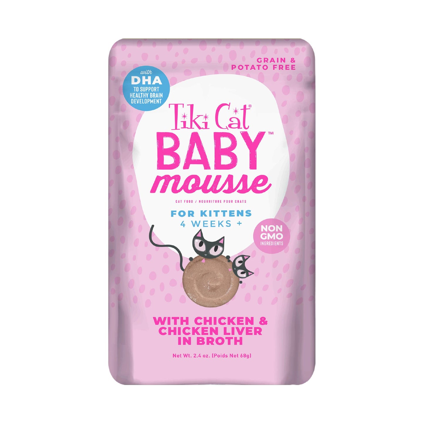 Tiki Cat Velvet Mousse Kitten Chicken & Chicken Liver Wet Cat Food, 2.4-oz