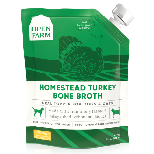 Open Farm Homestead Turkey Bone Broth Cat & Dog Meal Topper, 12-fl-oz