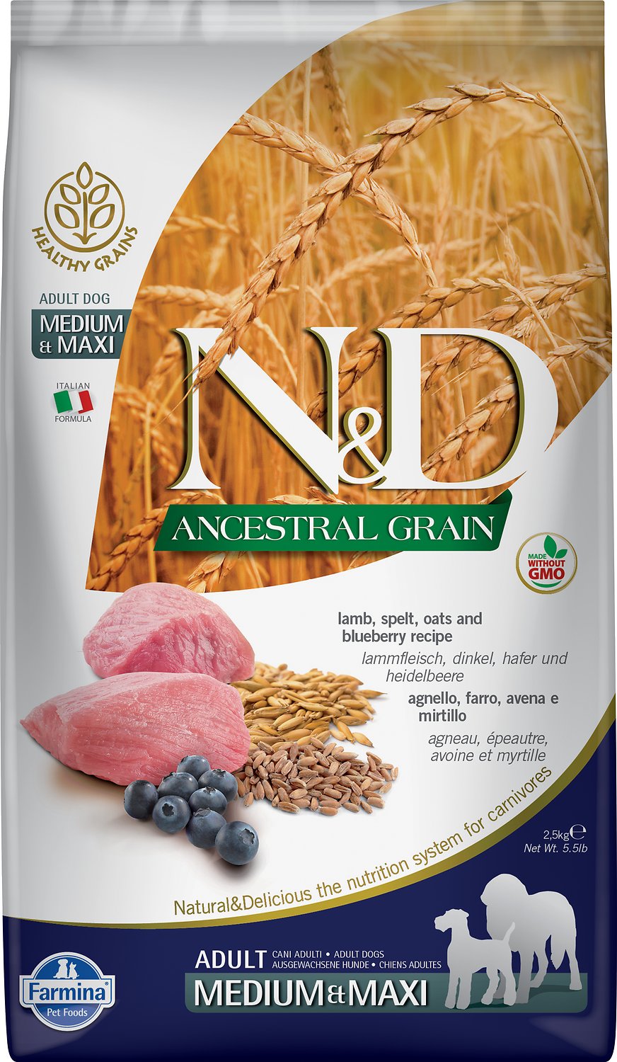 Farmina N&D Ancestral Grain Lamb & Blueberry Medium & Maxi Adult Dry Dog Food, 26.4-lb (Size: 26.4-lb)