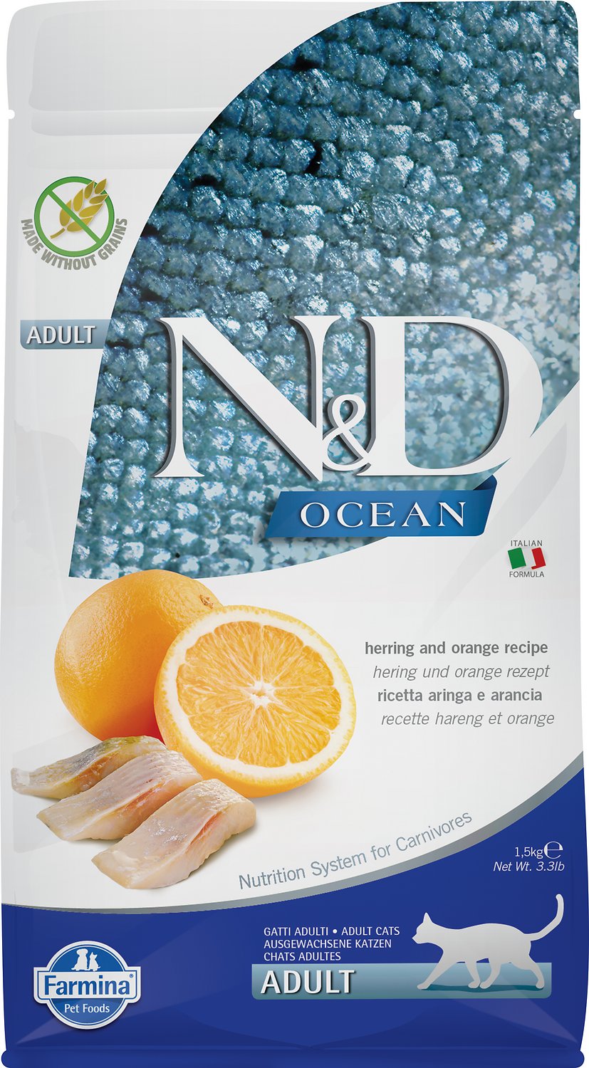 Farmina N&D Ocean Herring & Orange Adult Dry Cat Food, 11-lb (Size: 11-lb)