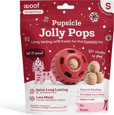 Woof Pupsicle Jolly Pops PB and Beef holiday refill dog treats Small 6-oz bag