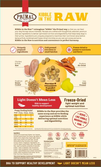 Primal - Kibble In The Raw - Puppy Chicken & Pork Recipe - Dog - 1.5lb