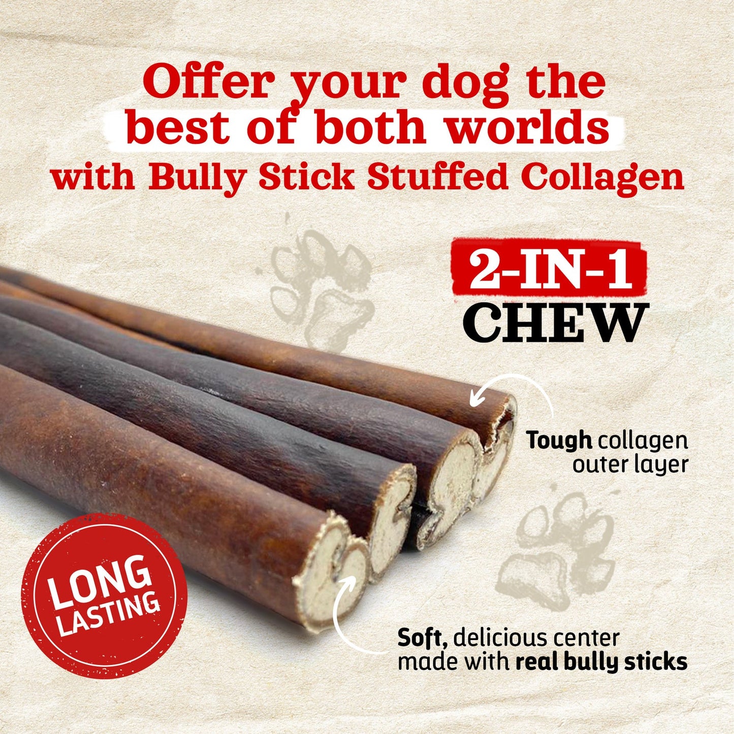 NATURAL FARM Jumbo Stuffed Collagen Stick with Bully Stick 12"
