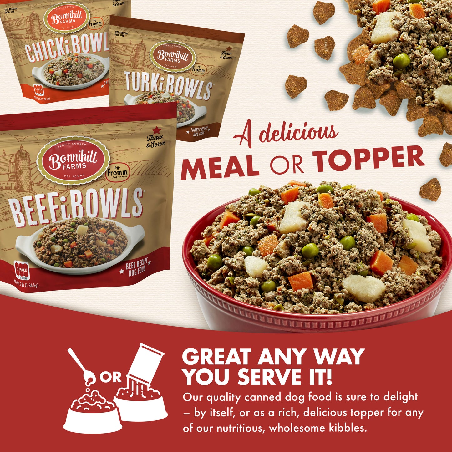 Bonnihill FARMS™ BEEFiBOWLS™ Beef Recipe Frozen Dog Food 3 x 1-lb Pouch