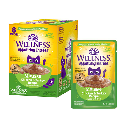 Wellness® Appetizing Entrées™ Mousse Chicken & Turkey Recipe Infused with Broth Wet Cat Food, 1.4-oz