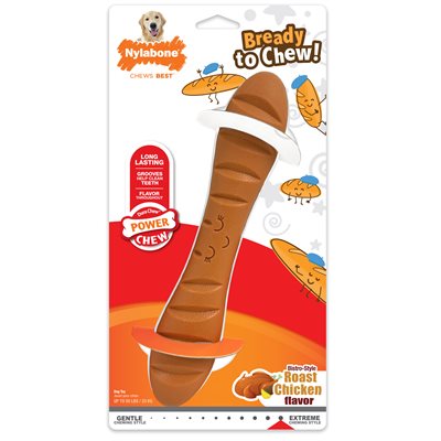 Nylabone Power Chew Baguette Dog Toy Bistro-Style Roast Chicken, Large/Giant