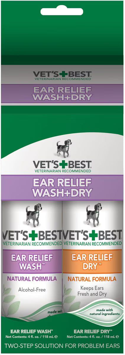Vets Best Ear Relief Wash 4oz And Dry 2oz Dog 2pk
