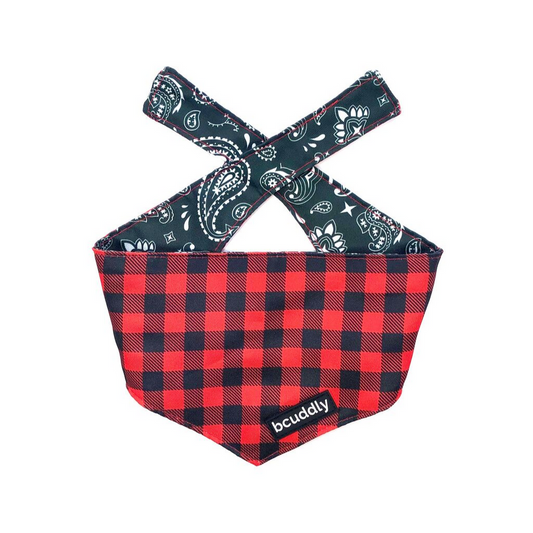 BCUDDLE Reversible Dog Bandana - Red Plaid - Medium