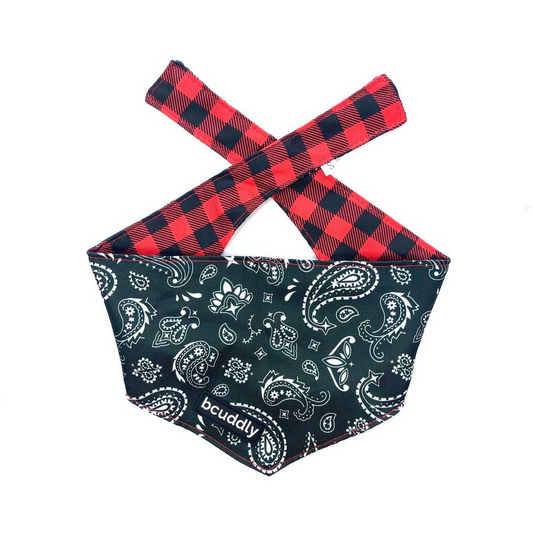 BCUDDLE Reversible Dog Bandana - Red Plaid - Large