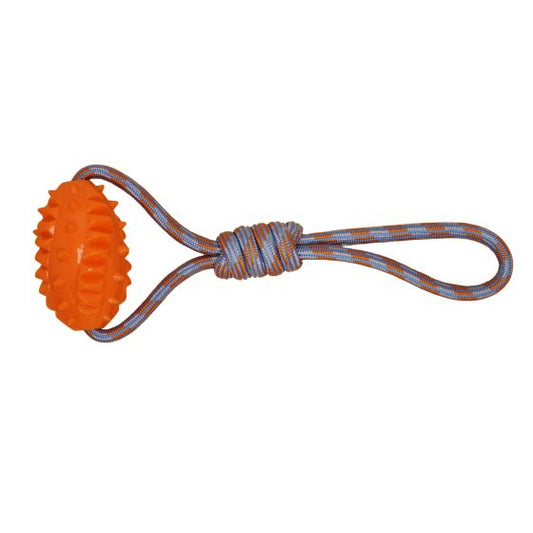 Bud'Z Floating Rope Toy For Dog Football With Handle Orange and Blue 38-cm