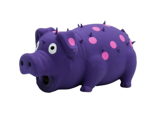 Bud'Z Latex Dog Toy With Squeaker - Purple Pig With Pink Dots Dog 6in