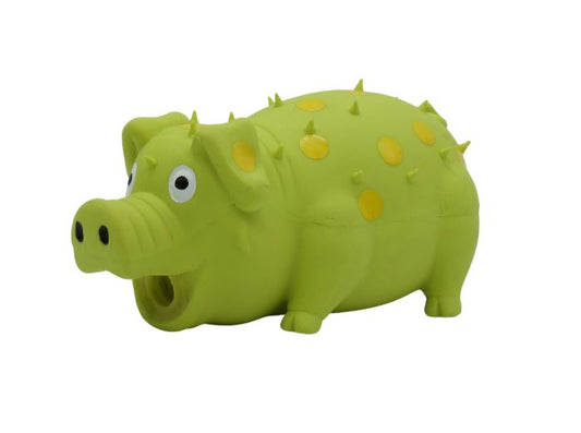 Bud'Z Latex Dog Toy With Squeaker - Green Pig With Yellow Dots Dog 6in