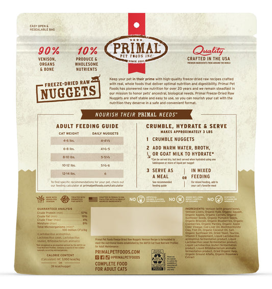 Primal Raw Freeze-Dried Nuggets Venison Formula Cat Food, 14-oz