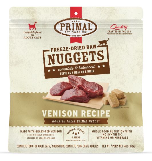 Primal Raw Freeze-Dried Nuggets Venison Formula Cat Food, 14-oz (Size: 14-oz)