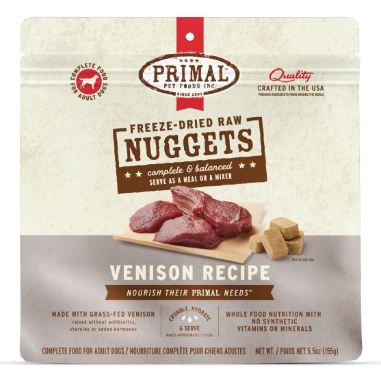 Primal Raw Freeze-Dried Nuggets Venison Formula Dog Food, 14-oz (Size: 14-oz)