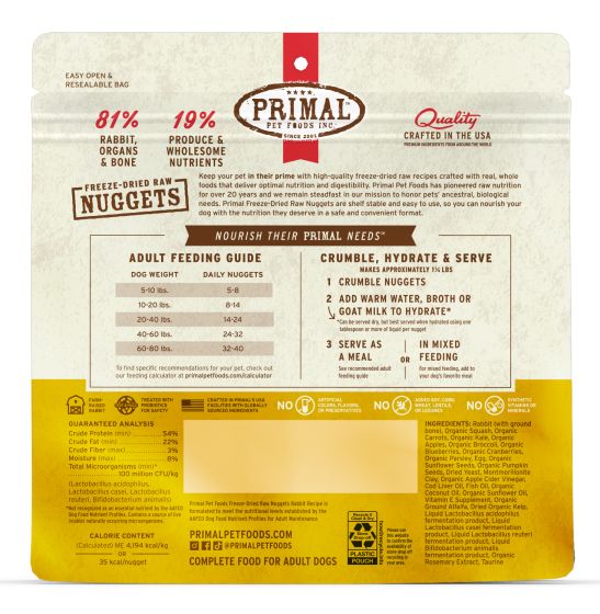 Primal Raw Freeze-Dried Nuggets Rabbit Formula Dog Food, 5.5-oz (Size: 5.5-oz)