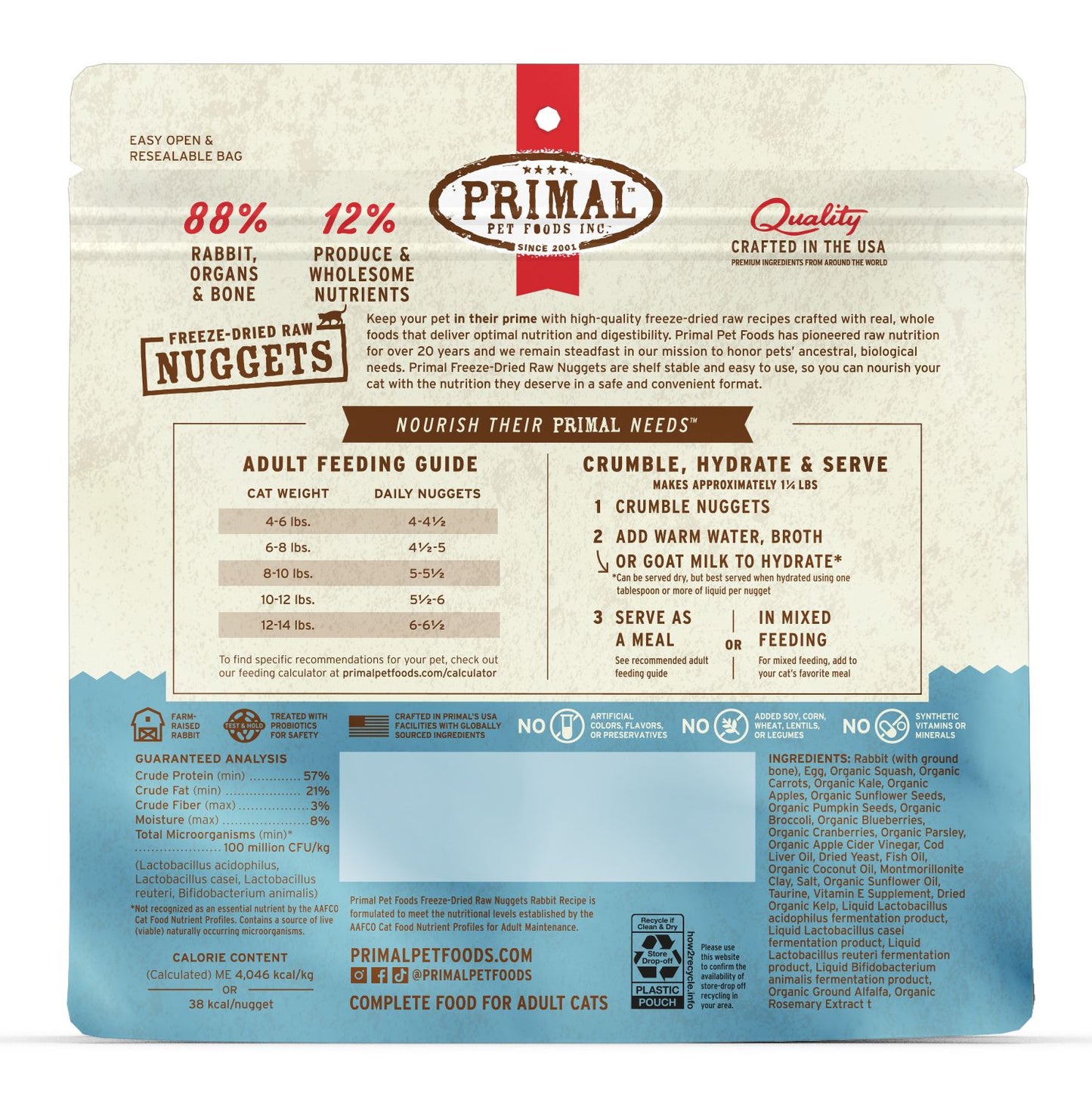 Primal Raw Freeze-Dried Nuggets Rabbit Formula Cat Food, 5.5-oz (Size: 5.5-oz)