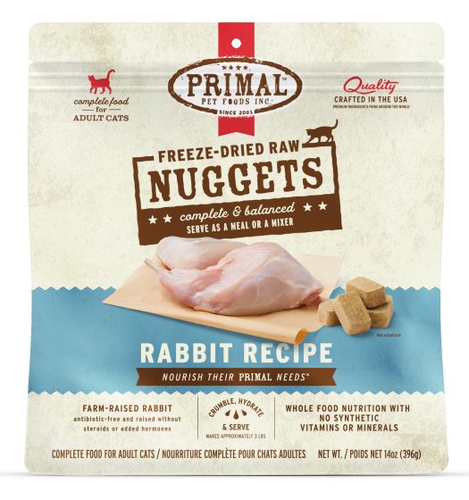 Primal Raw Freeze-Dried Nuggets Rabbit Formula Cat Food, 14-oz (Size: 14-oz)