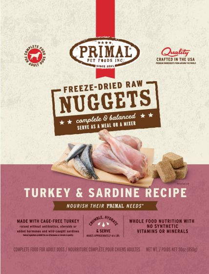 Primal Freeze Dried Turkey and Sardine Nuggets Dog, 30-oz