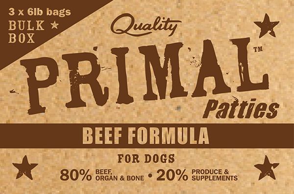 Primal Frozen Raw Patties Beef Formula Bulk Box Dog 18lb