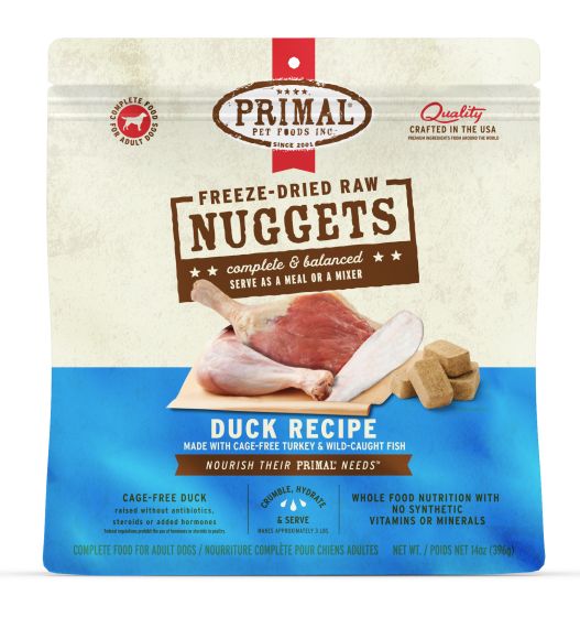 Primal Raw Freeze-Dried Nuggets Duck, Turkey, and Fish Formula Dog Food, 14-oz
