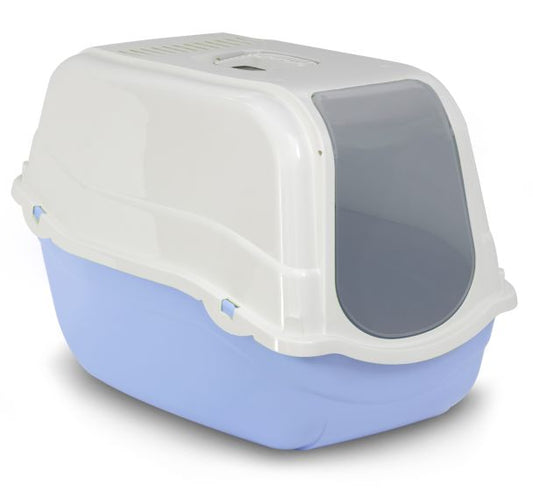Bergamo Romeo Litter Pan With Top Azure Blue Cat, 57x39x41-cm