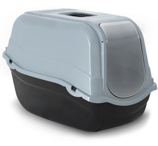 Bergamo Romeo Litter Pan With Top Ice Blue Cat, 57x39x41-cm