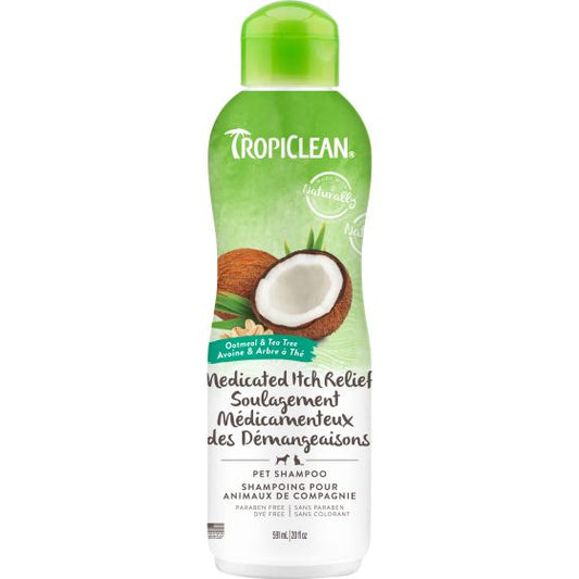Tropiclean Oatmeal & Tea Tree Medicated Itch Relief Pet Shampoo, 20-oz