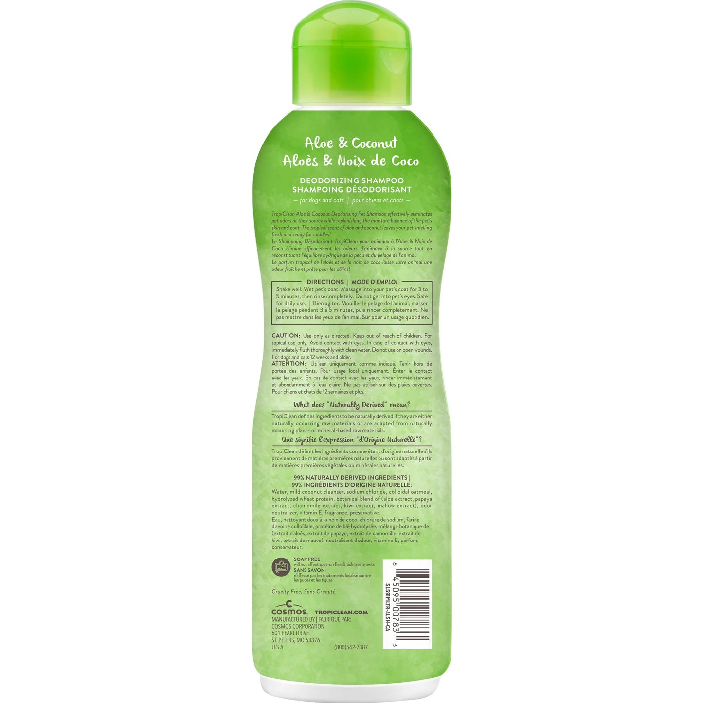 Tropiclean Aloe & Coconut Deodorizing Pet Shampoo, Naturally Derived Ingredients, 20-oz