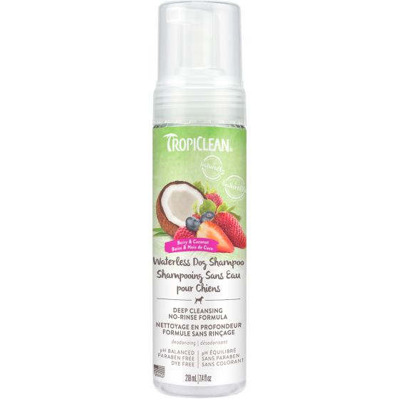 Tropiclean Waterless Dog Shampoo, Deep Cleansing Berry & Coconut Scent, 7.4-oz