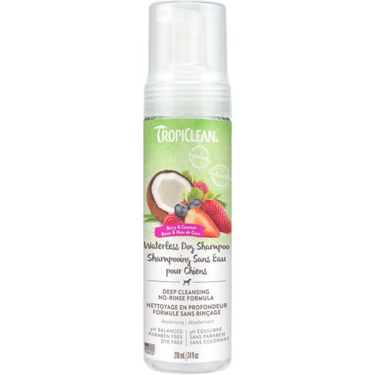 Tropiclean Waterless Dog Shampoo, Deep Cleansing Berry & Coconut Scent, 7.4-oz