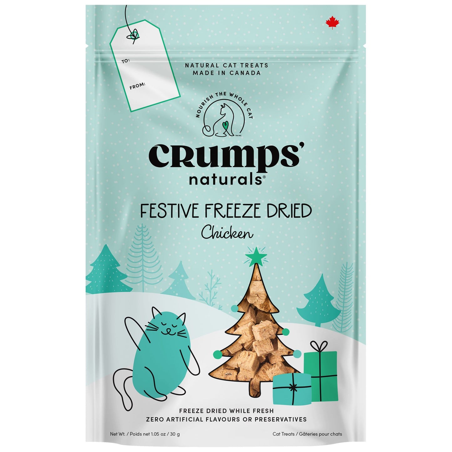 Crumps Holiday Festive Freeze Dried Chicken Cat Treats, 30-g
