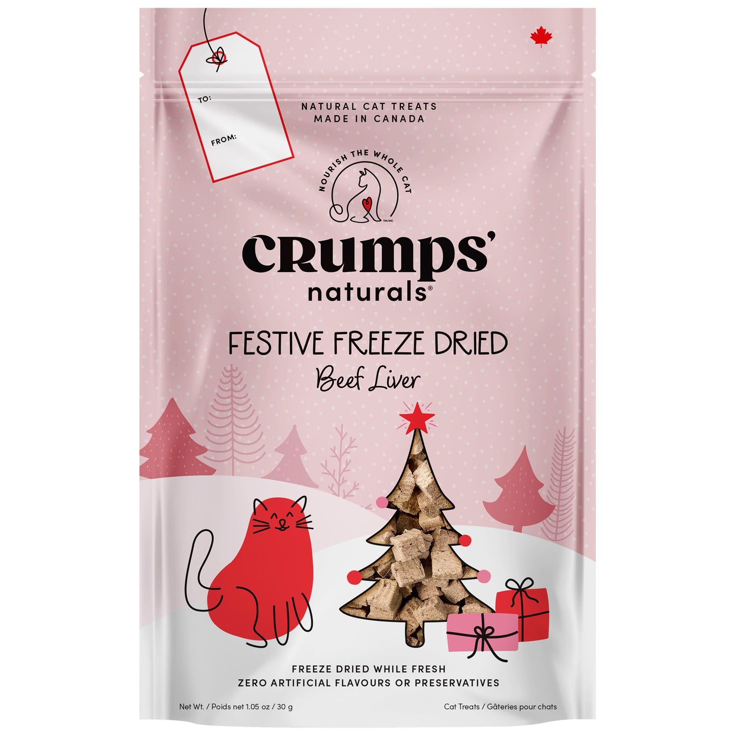 Crumps Holiday Festive Freeze Dried Beef Cat Treats, 30-g
