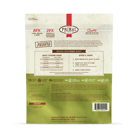 Primal Pronto Raw Frozen Lamb Formula Dog Food, 4-lb