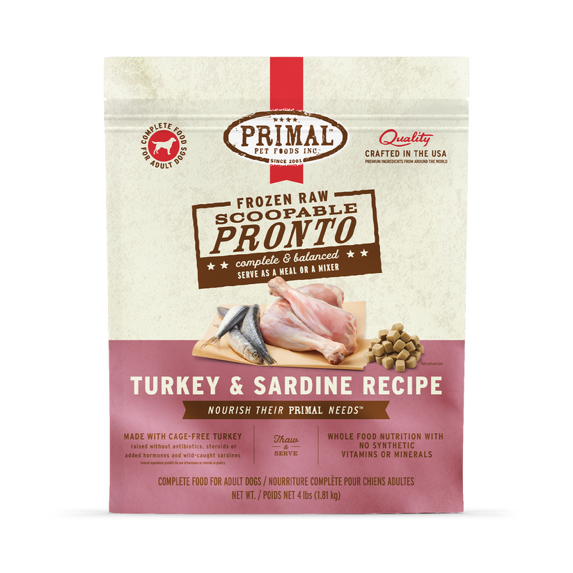 Primal Pronto Raw Frozen Turkey & Sardine Formula Dog Food, 4-lb (Size: 4-lb)