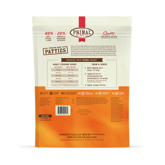 Primal Beef Formula Patties Raw Frozen Dog Food, 6-lb