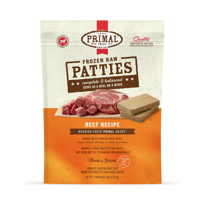 Primal Beef Formula Patties Raw Frozen Dog Food, 6-lb