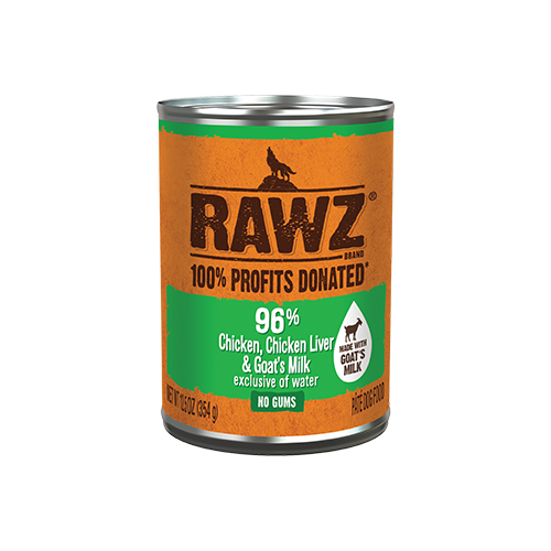 RAWZ 96% Chicken & Chicken Liver and Goat's Milk Wet Dog Food, 12.5-oz