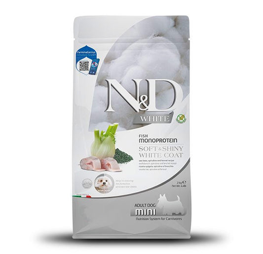 Farmina N&D White Coat Sea Bass, Fennel & Kelp Adult Mini Dog Dry Food, 4.4-lb