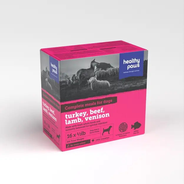 Healthy Paws Canine Complete Variety Pack Turkey, Beef, Lamb & Venison Frozen Raw Dog Food 16 x 1/2-lb Port Hope Ontario