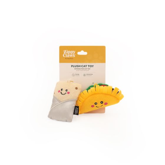 ZippyClaws NomNomz - Taco and Burrito Cat Toys - 2 Pack