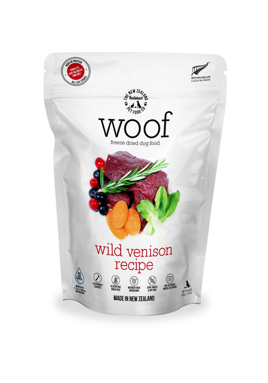 NZ Natural Pet Food Co Woof Freeze-Dried Dog Food Wild Venison 280g bag