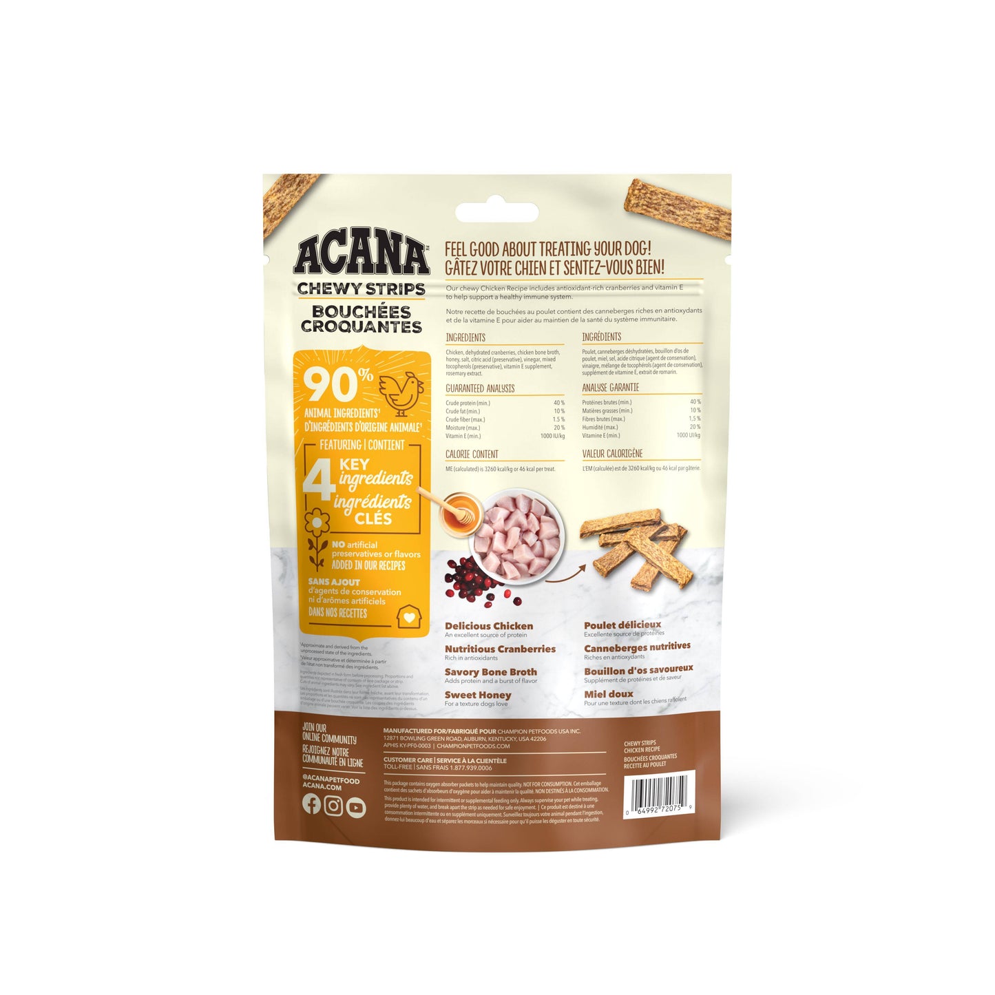 ACANA Chewy Strips Dog Treats Chicken Recipe, 113-g