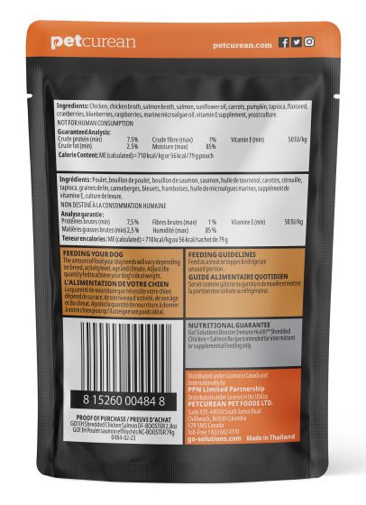 Go! Booster Immune Health Shredded Chicken And Salmon In Broth Meal Topper Dog, 2.8oz