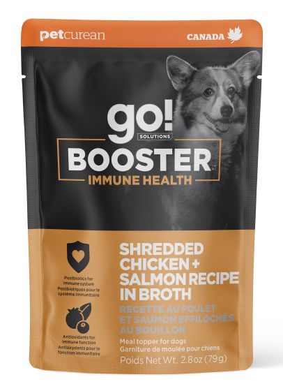 Go! Booster Immune Health Shredded Chicken And Salmon In Broth Meal Topper Dog, 2.8oz